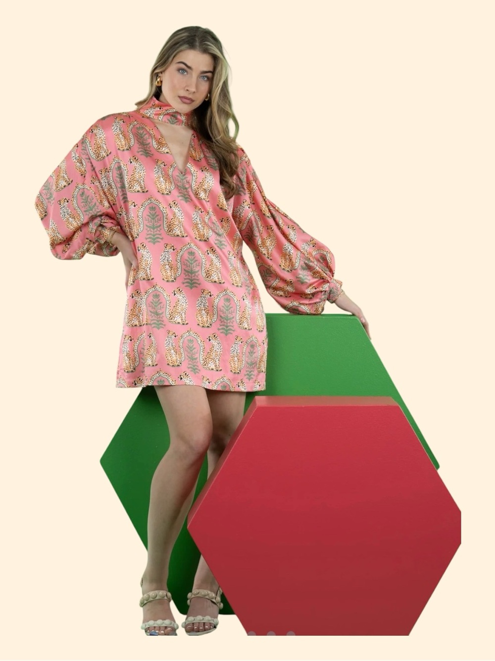 Emily McCarthy Cabana Cat Balloon Sleeve Mini Dress